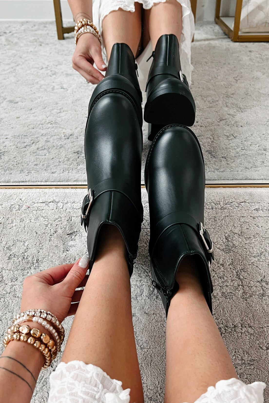 Tough Chick Faux Leather Biker Booties (Black Pu)