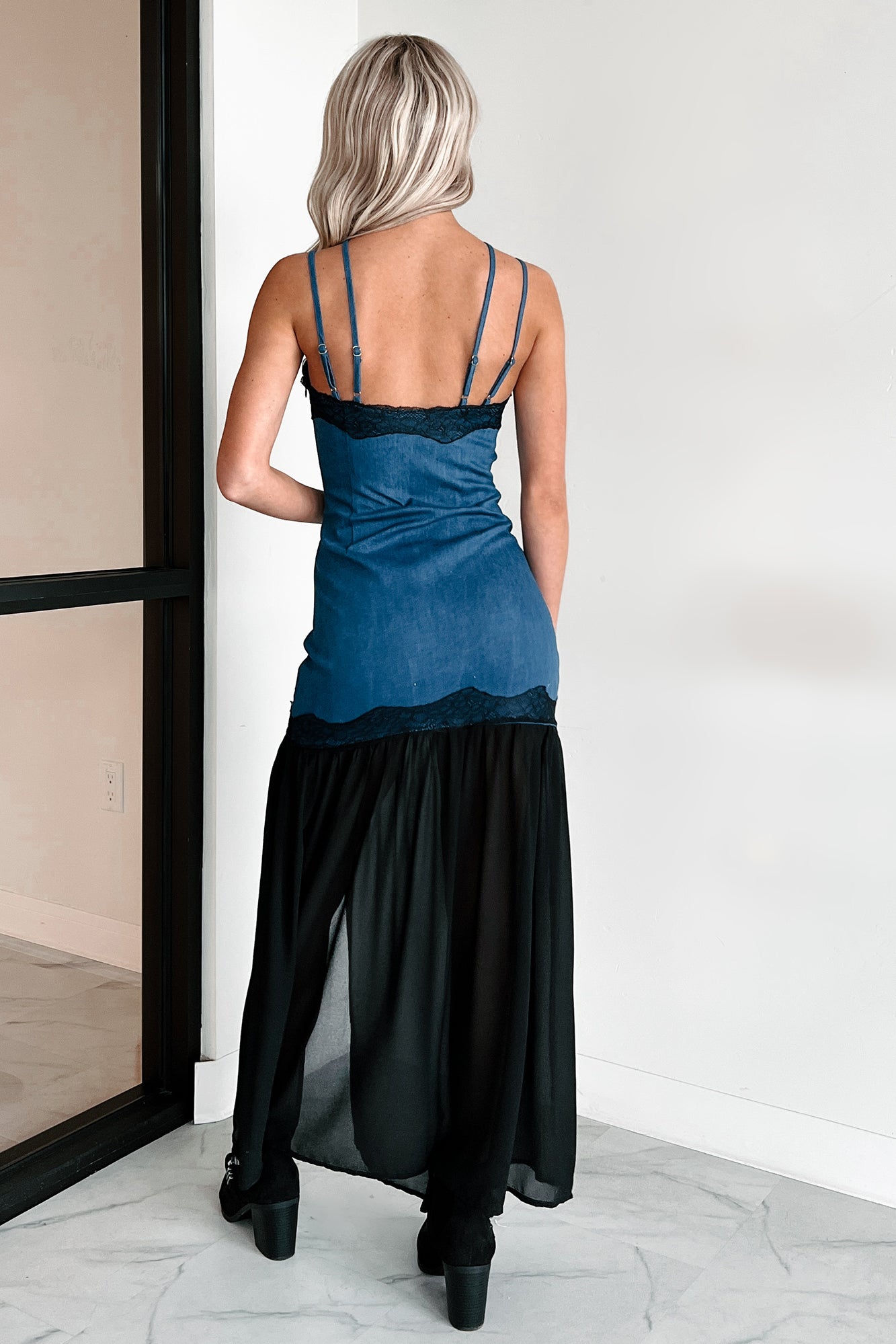 Showing Personality Denim Contrast Maxi Dress (Denim)