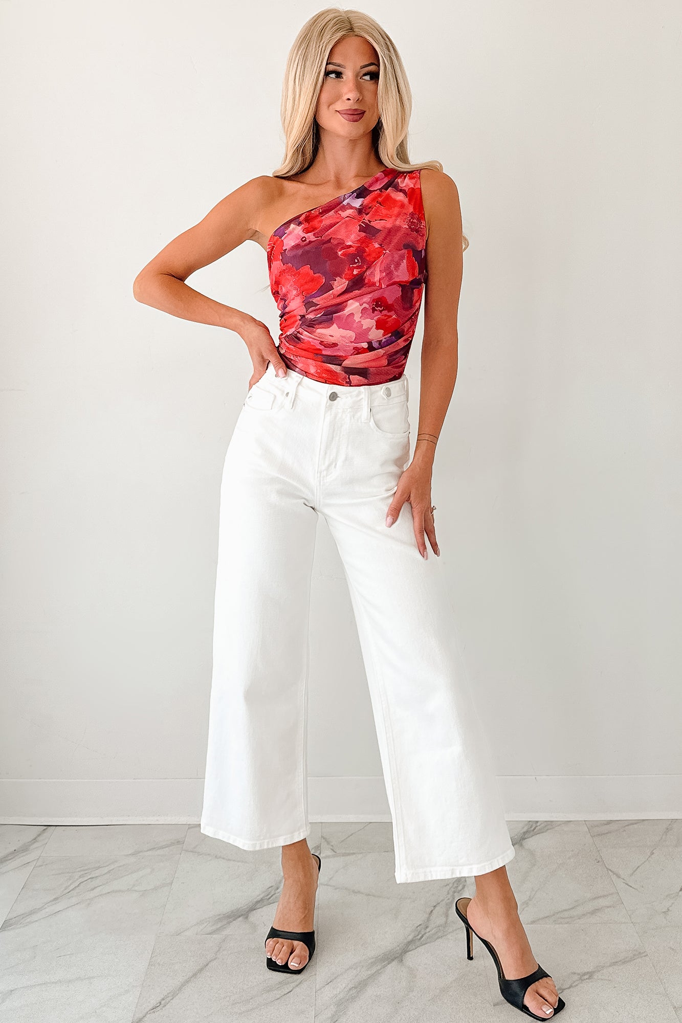 Time Of My Life Floral One Shoulder Bodysuit (Raspberry)