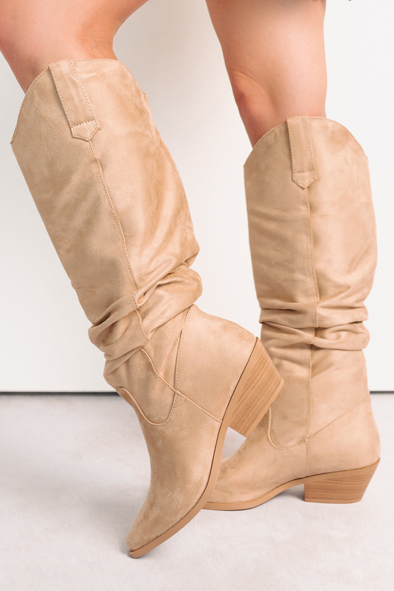 Stomp & Strut Faux Suede Slouch Boots (Light Sand)